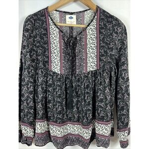 Wild Blue Sadie Robertson Boho Babydoll Top Black Paisley Size Medium
